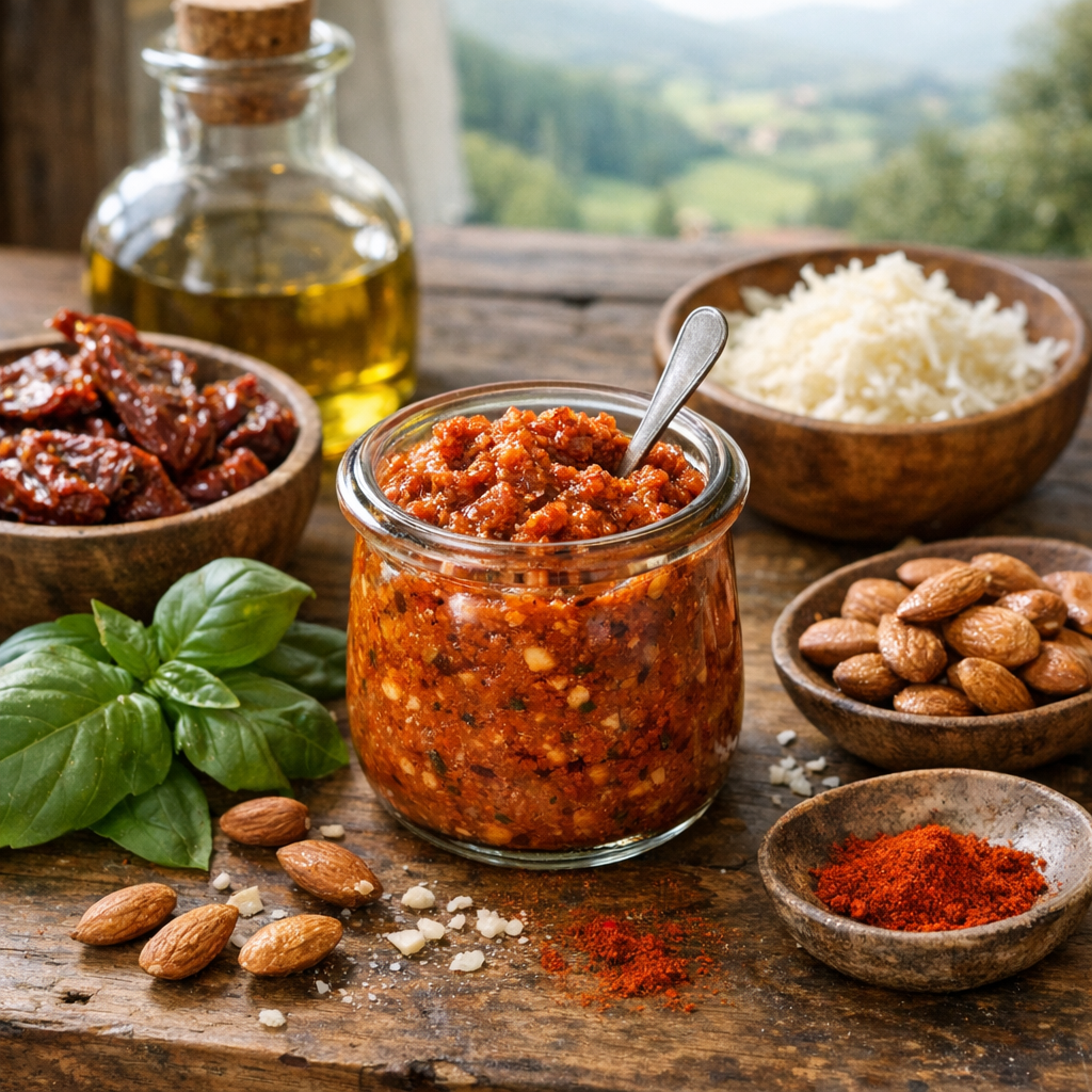 La Recette du Pesto rouge : maison, tomates séchées, basilic