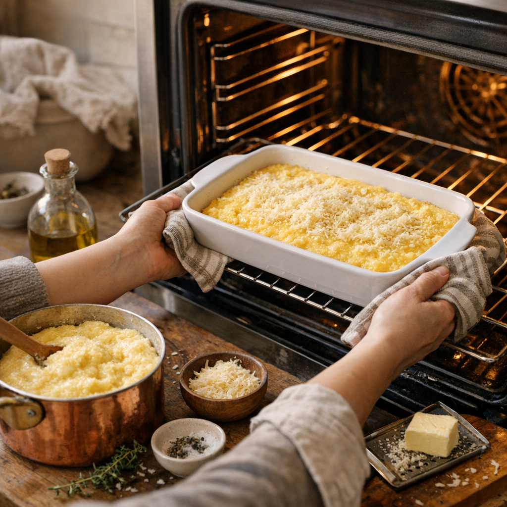 Préparation&nbsp;: comment faire cuire et gratiner la polenta au four