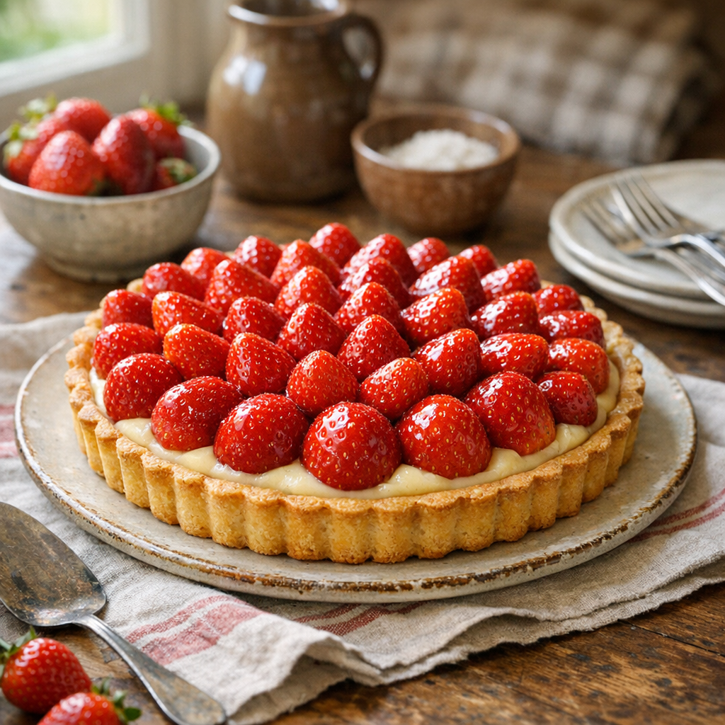 Cette Recette de Tarte aux fraises à la crème pâtissière reste nette