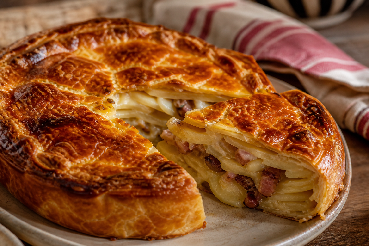 La tourte aux pommes de terre qui reste fondante et croustillante