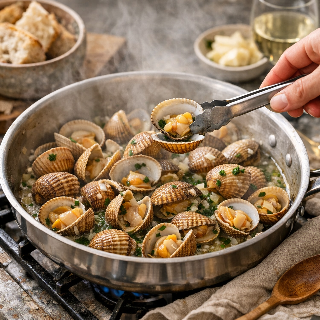 Étapes de la recette : cuisson marinière précise et chair tendre