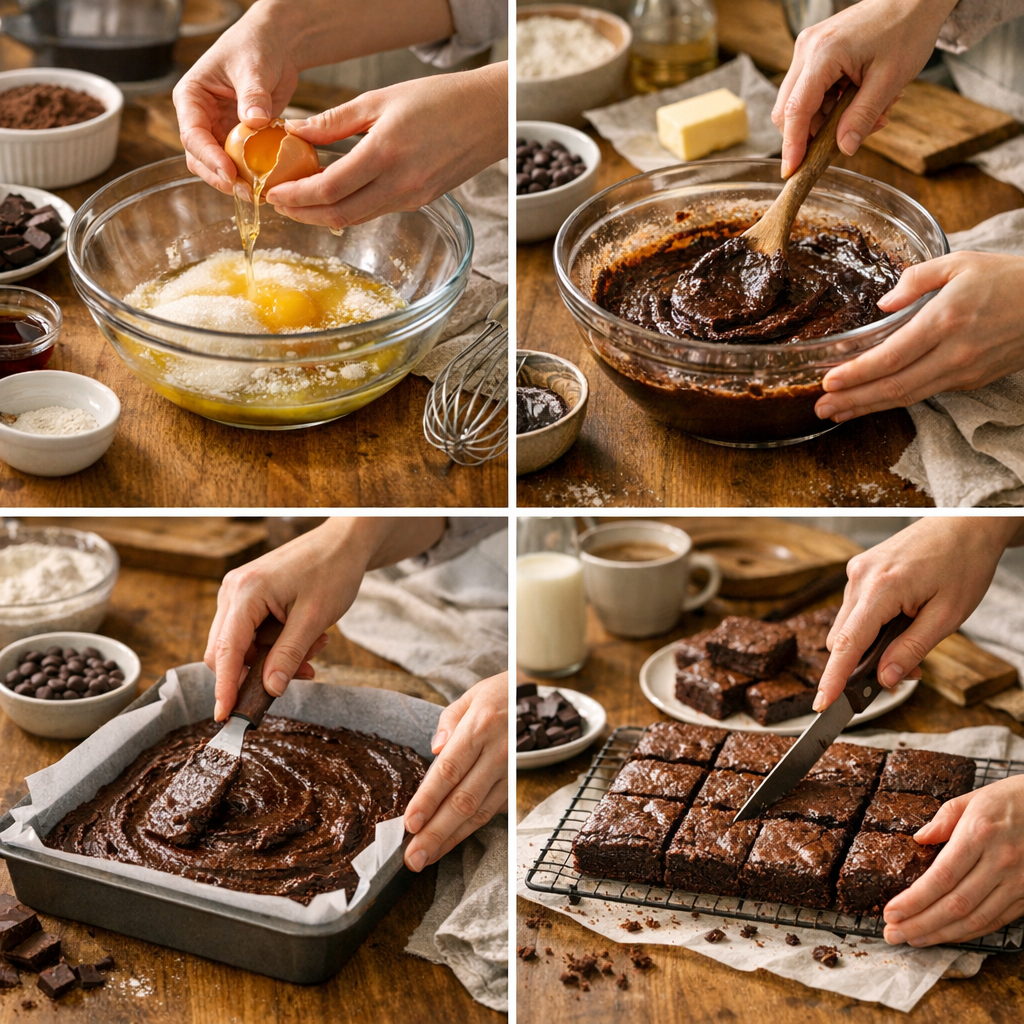 Instructions&nbsp;: les étapes pour des brownies fondants