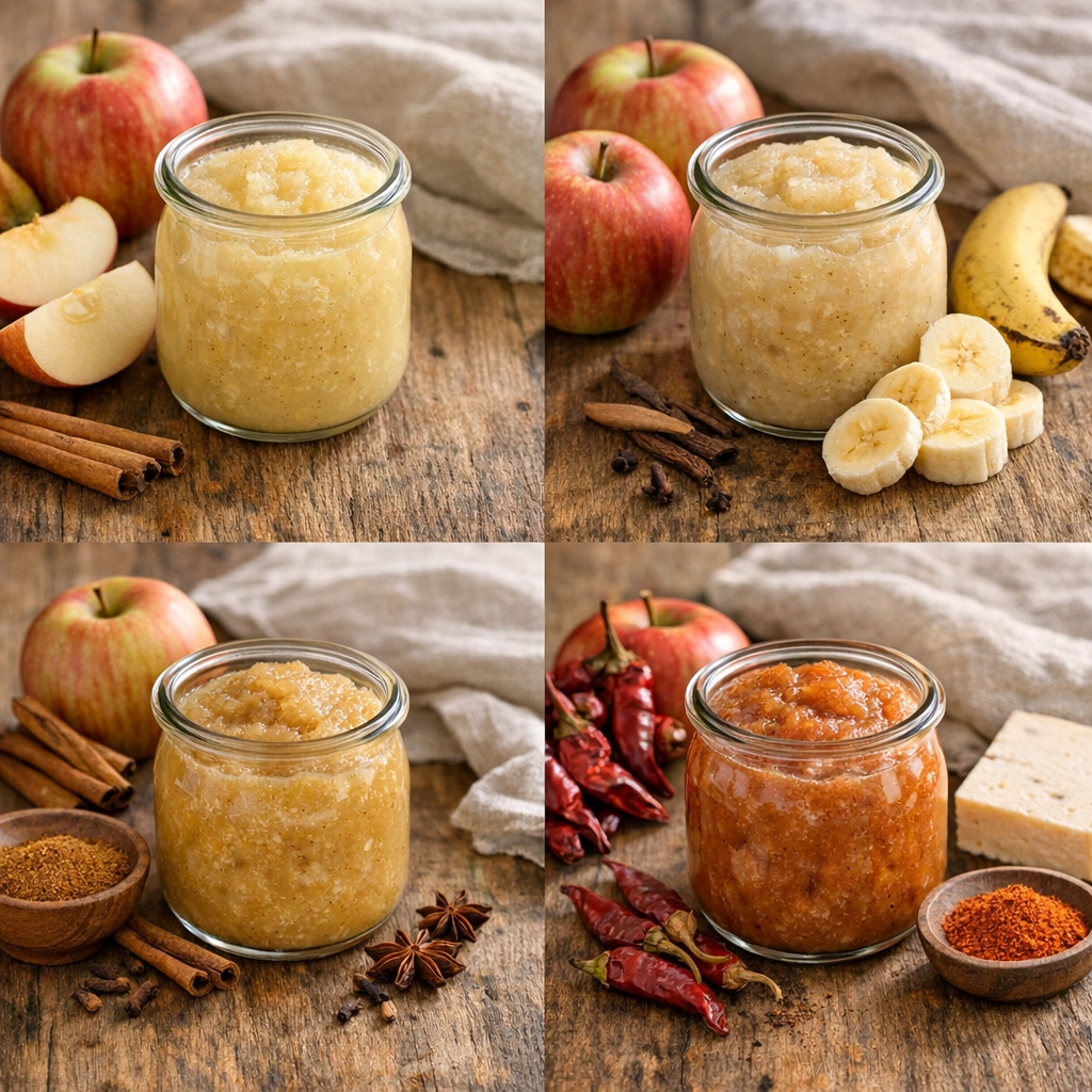 Variantes de recettes de compotes de pommes : sans sucre, pomme-banane, épices et touche basque