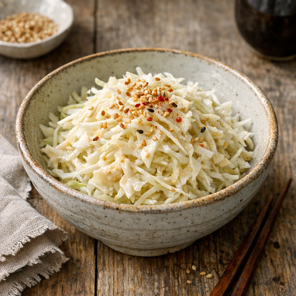 La Salade de chou japonaise se réussit avec une coupe fine