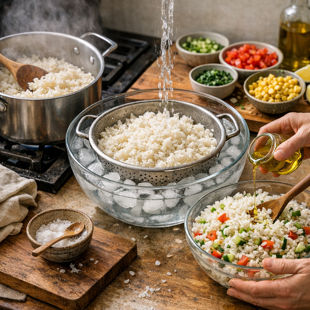Préparation : cuire, refroidir et assaisonner sans ramollir les grains
