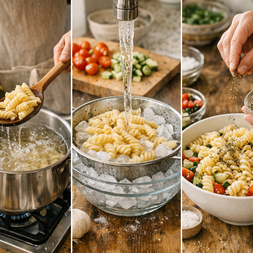 Préparation pas à pas : cuisson, refroidissement, assaisonnement