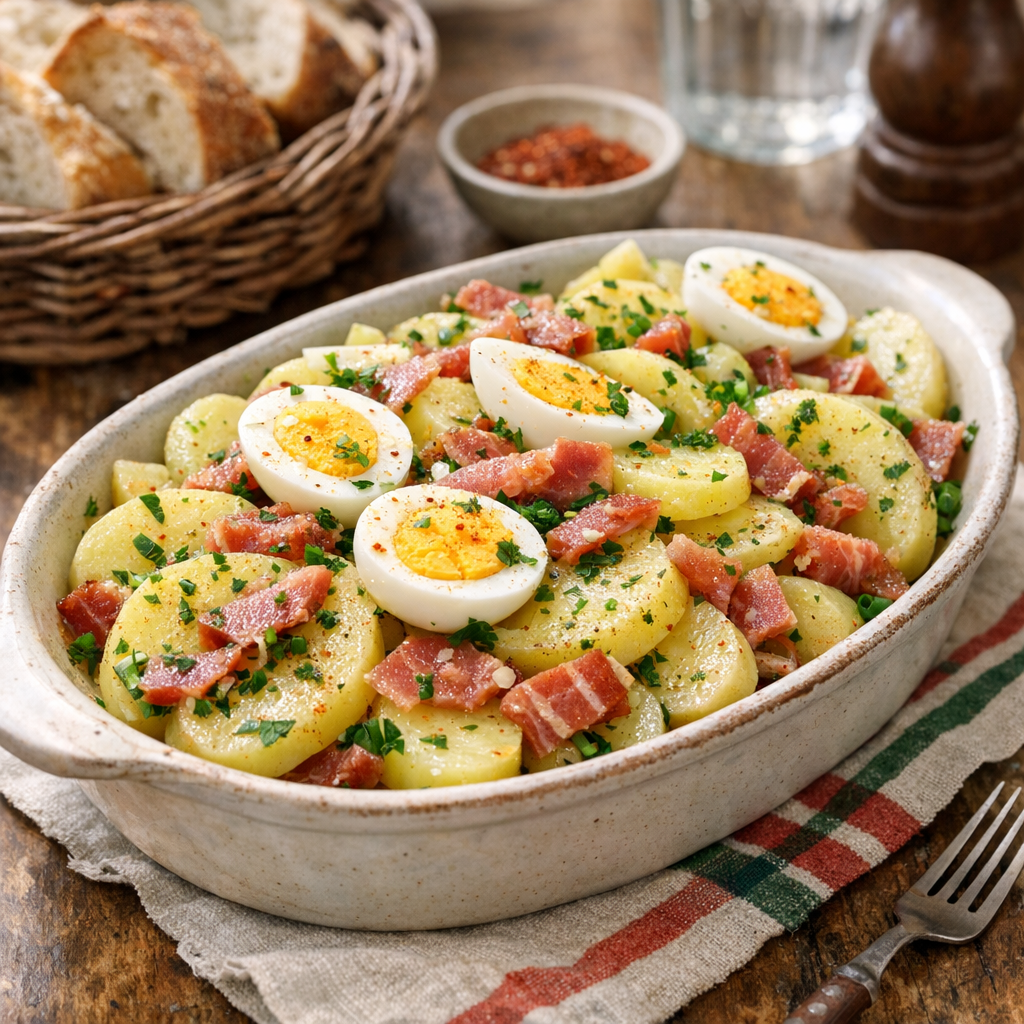 La Salade de pommes de terre traditionnelle se réussit tiède