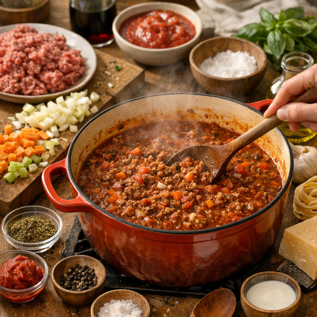Préparation : les étapes pour une sauce bolognaise maison qui mijote