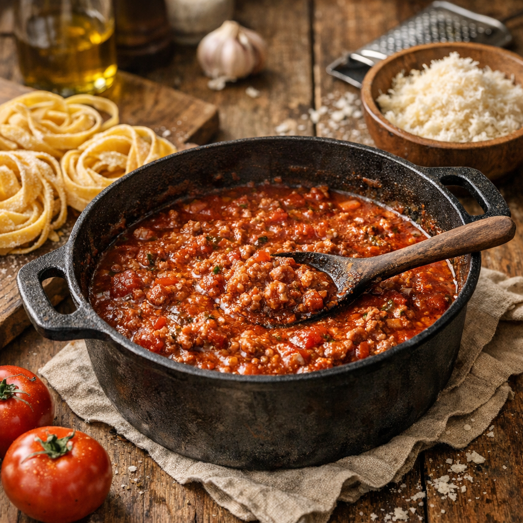 La Sauce bolognaise traditionnelle se réussit en mijotant lentement