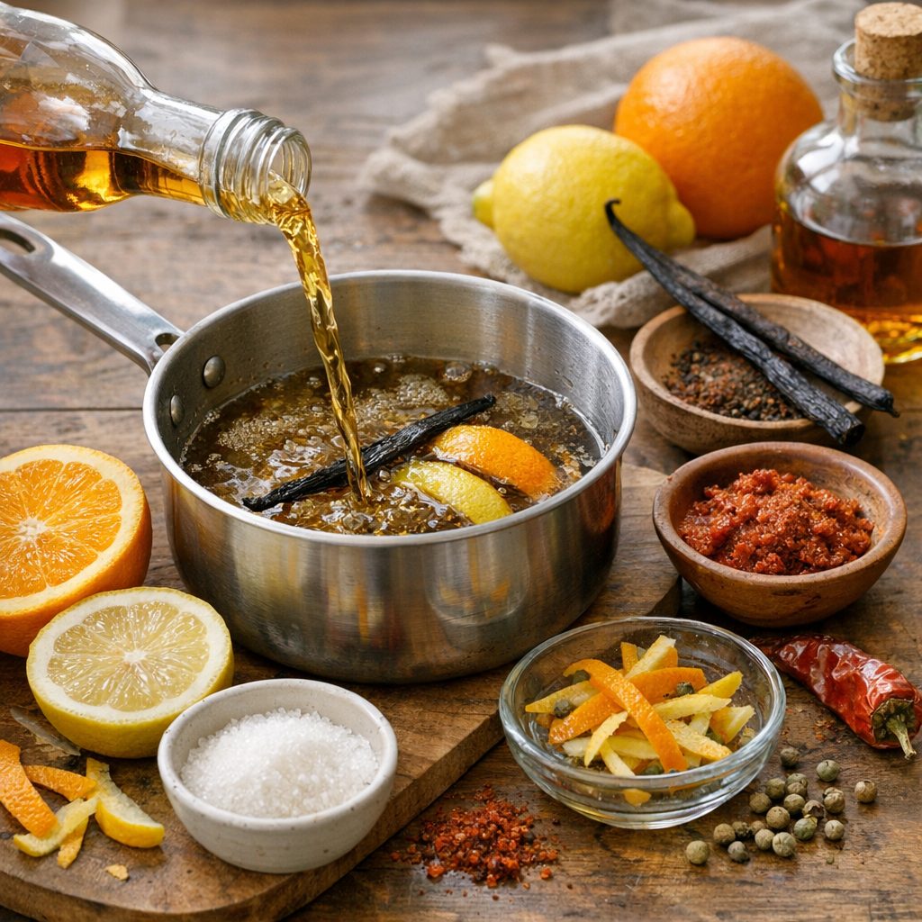 Parfumer son sirop d’imbibage : rhum, vanille, agrumes et touches basques