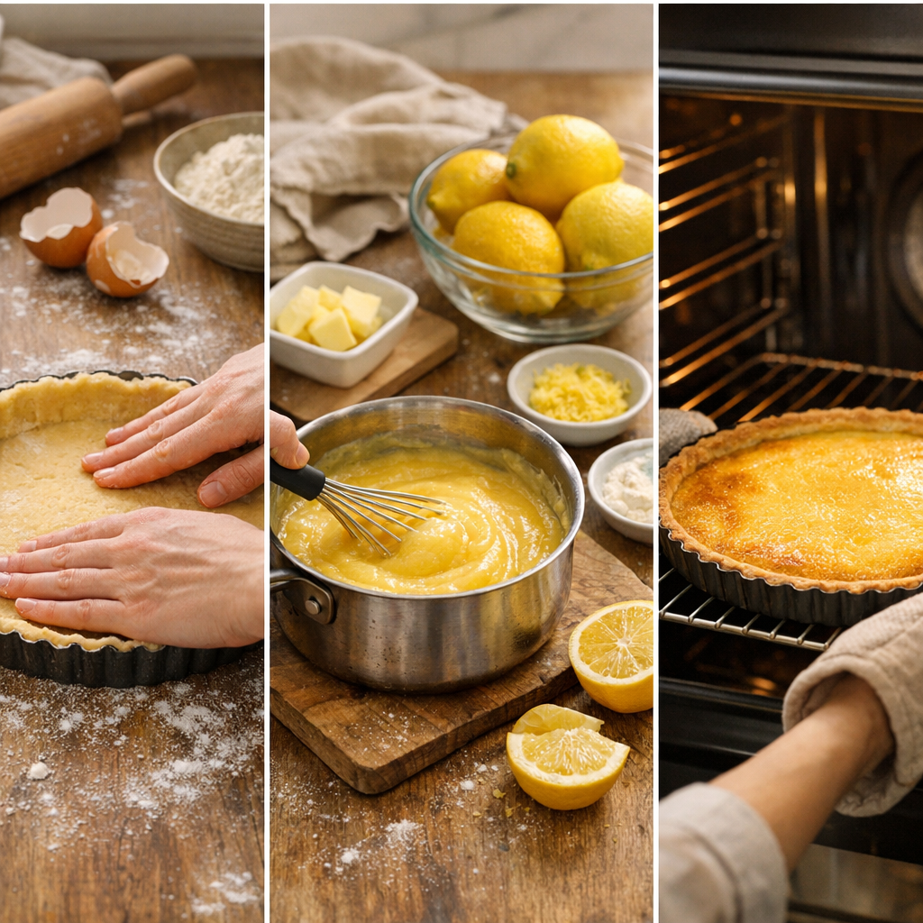 Préparation pas à pas&nbsp;: pâte, crème citron et cuisson