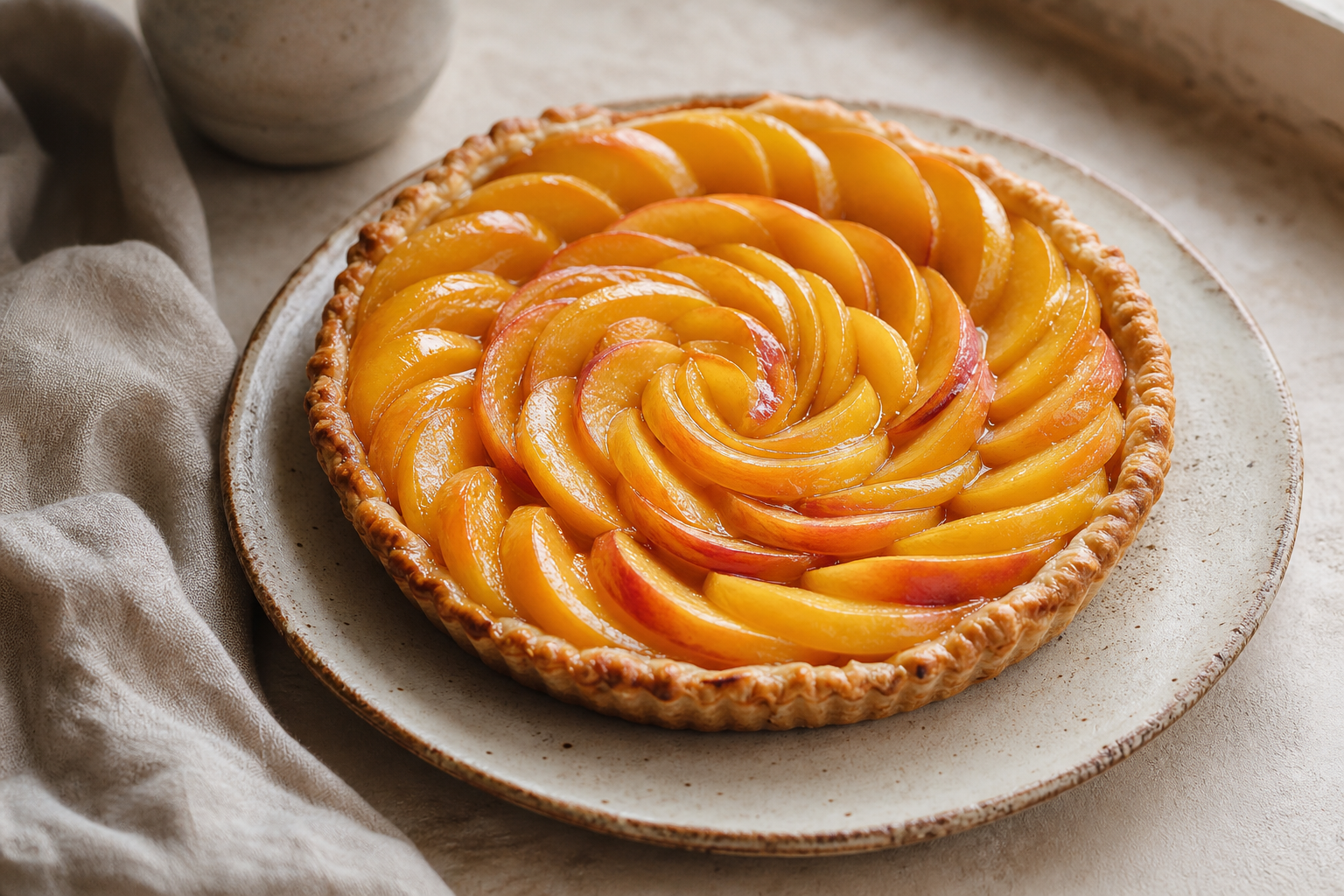 La tarte aux pêches au sirop se prépare en trois gestes