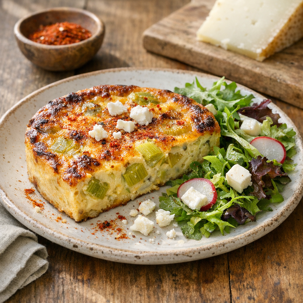 La tarte aux poireaux sans pâte se tient avec le bon ratio