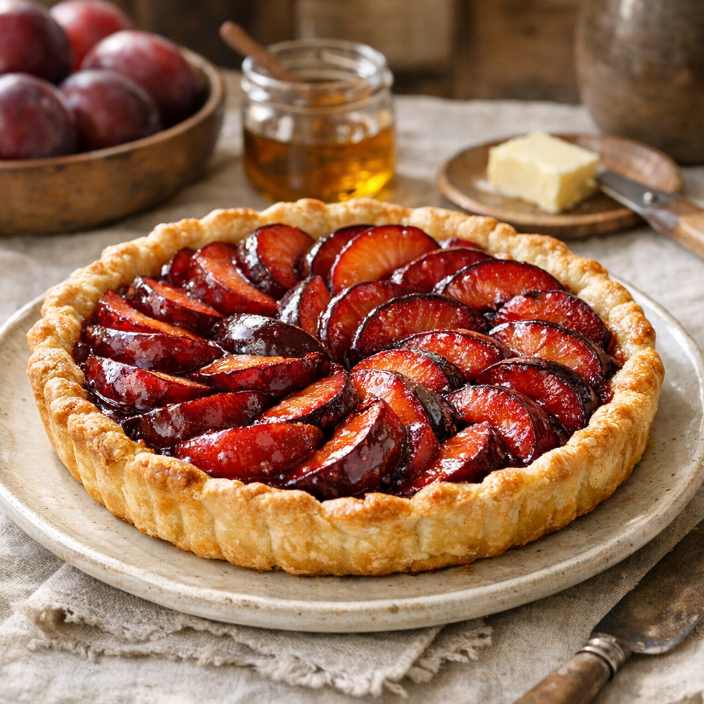 La Tarte aux Prunes rouges : Recette facile et pâte dorée