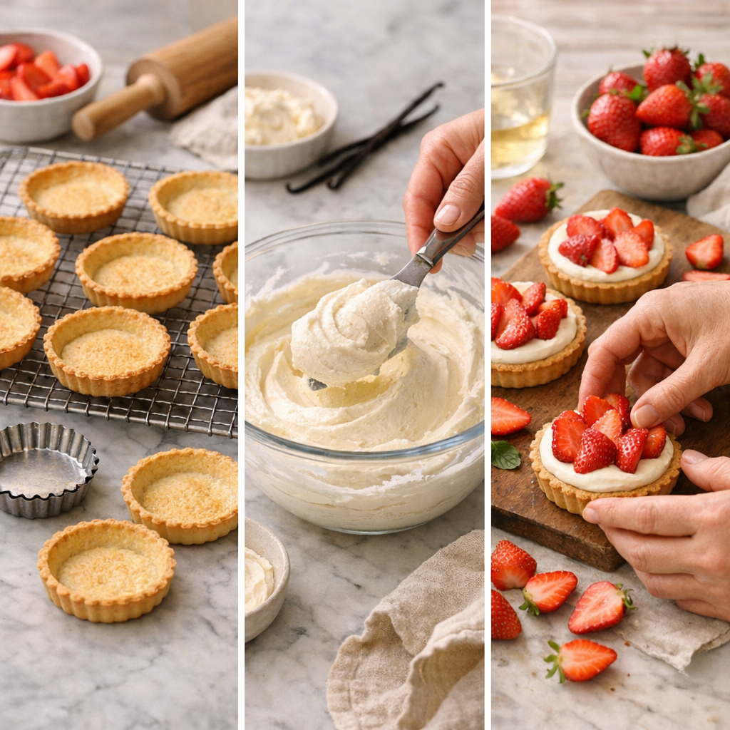 Préparation : pâte fine, crème mascarpone vanille et montage net