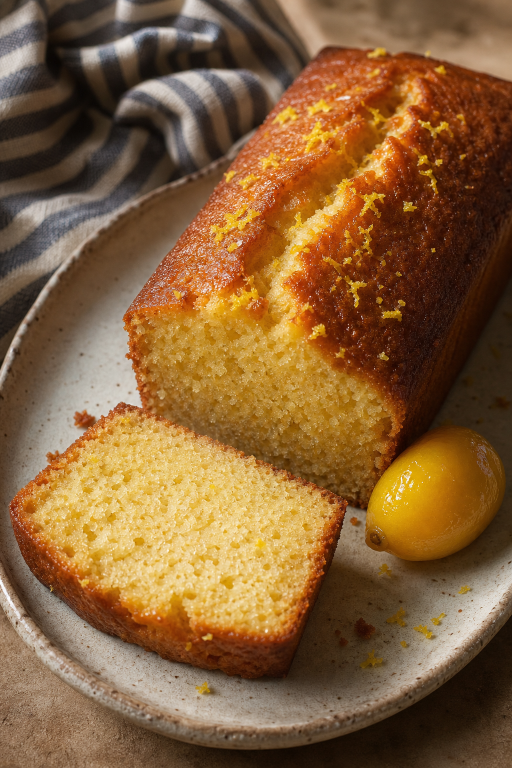 Le véritable cake au citron garde son moelleux grâce au sirop