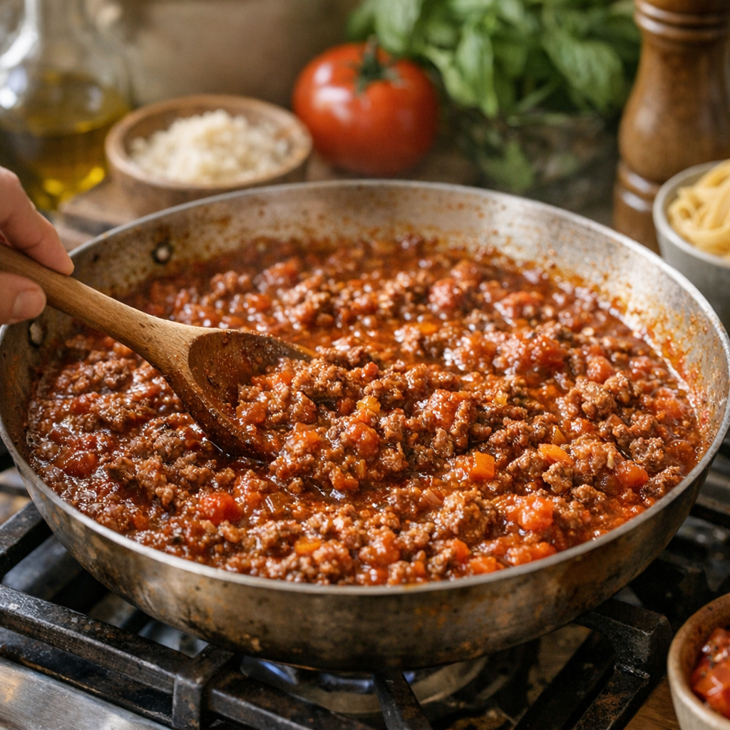 Préparation : faire mijoter la bolognaise sans noyer la viande