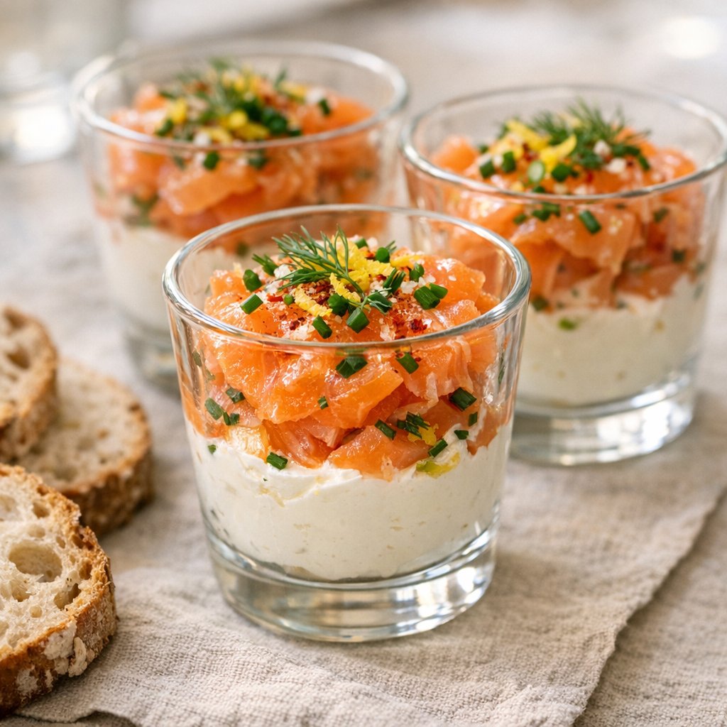 La Verrine au fromage frais et saumon fumé : fraîche et crémeuse